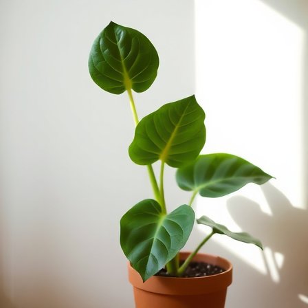 Set of clay pots with thriving houseplants
